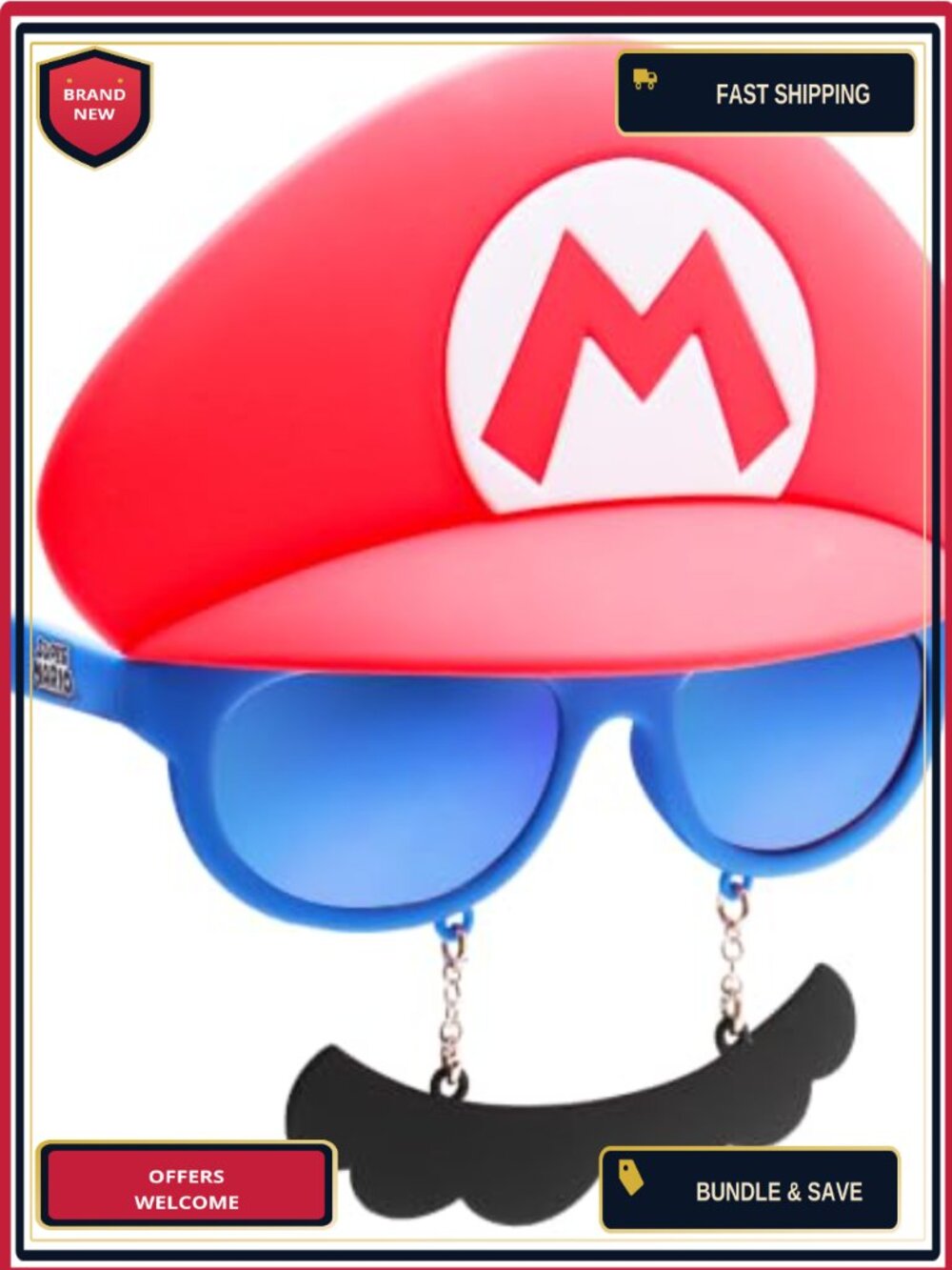 Officially Licensed Nintendo Mario Mustache UV400 Novelty Sunglasses